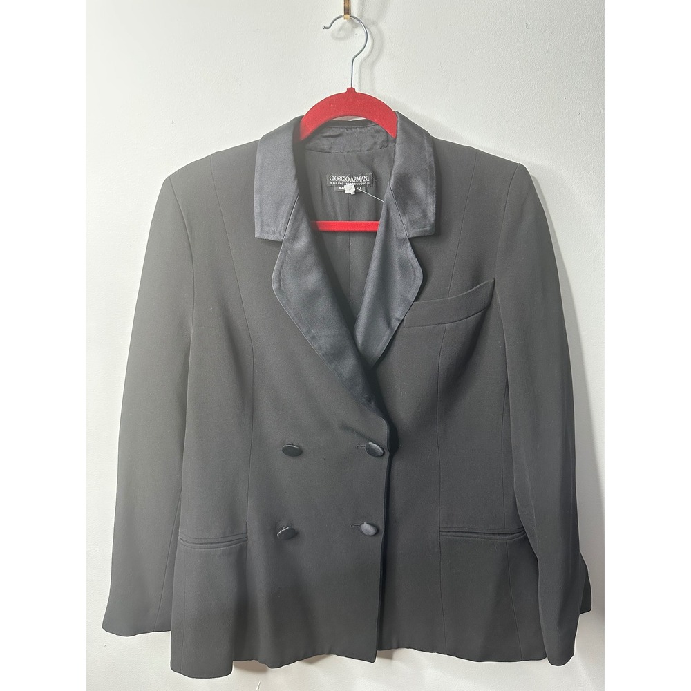 Giorgio Armani Black 100% Silk Double Breasted Tuxedo Blazer Jacket IT 42